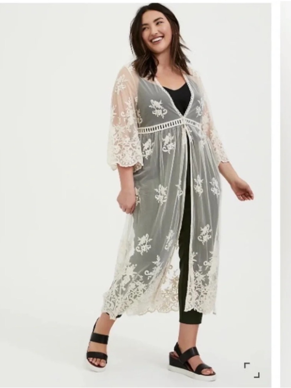 New Torrid Mesh Embroidered Duster Kimono Ivory 00 M L 10